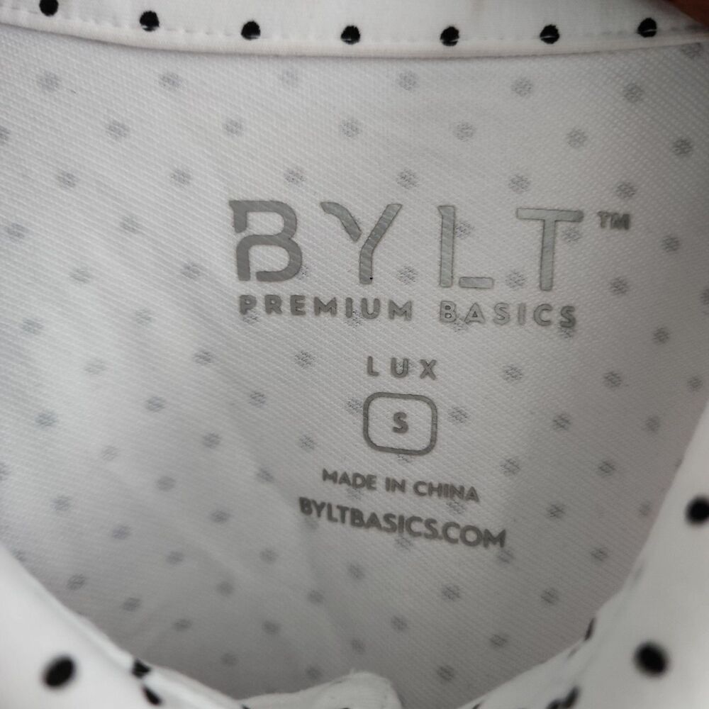 BYLT Premium Basics Lux Polo Shirt Mens S White Polka Dot Stretch Performance - Picture 4 of 8